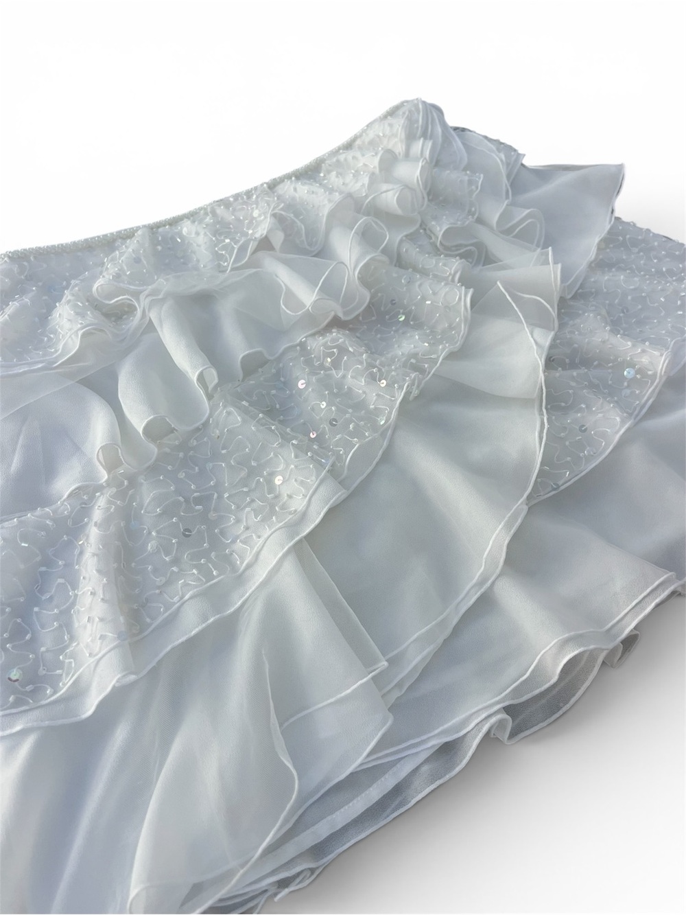 NWT Dyspnea Petalè White Hand Beaded Sequin Tiered Ruffle Mini Skirt - Picture 3 of 7